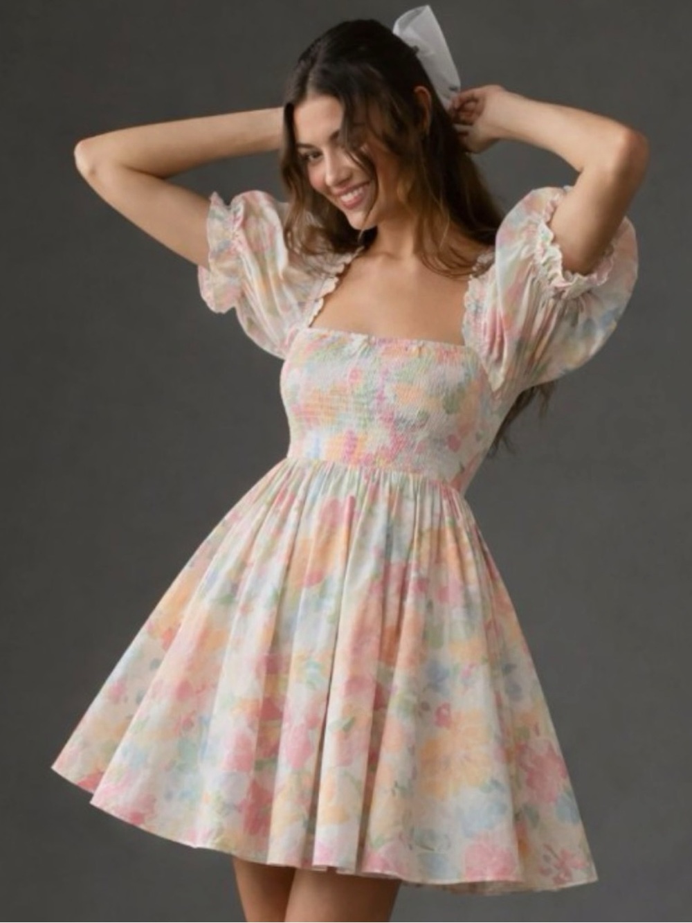 Selkie The Marina Mini Dress Grapefruit Floral Pastel Medium Dainty Coquette